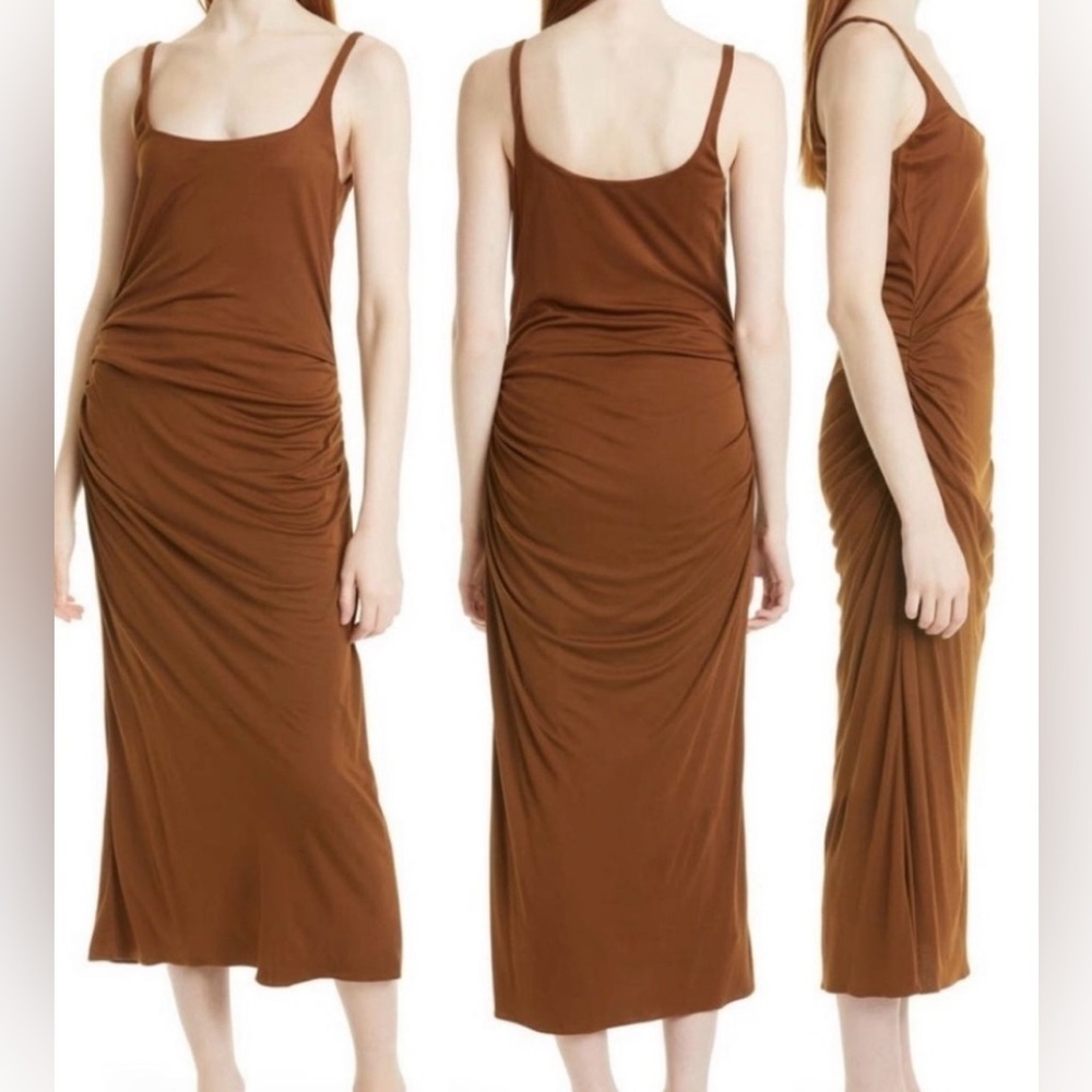 New Rebecca Taylor Ruched Side Seam Tank Dress Brown